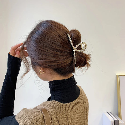 Celebrity Style Pearl Cross Shark Hairpin Long Hair Back Grab Korean Fashion Hair Accessories For Women