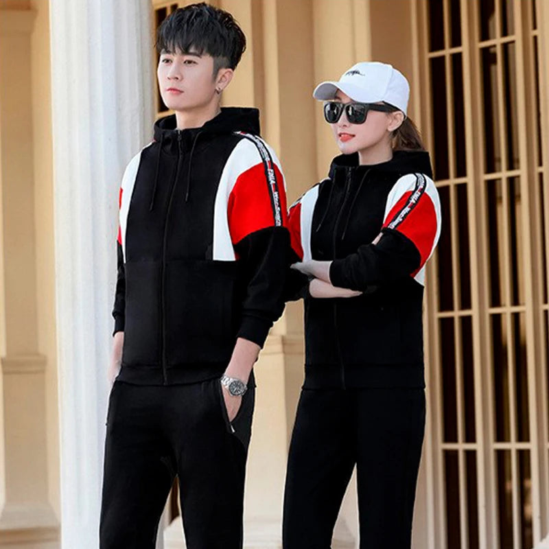 Casual running sportswear two-piece suit long-sleeved hooded sweater couple jacket