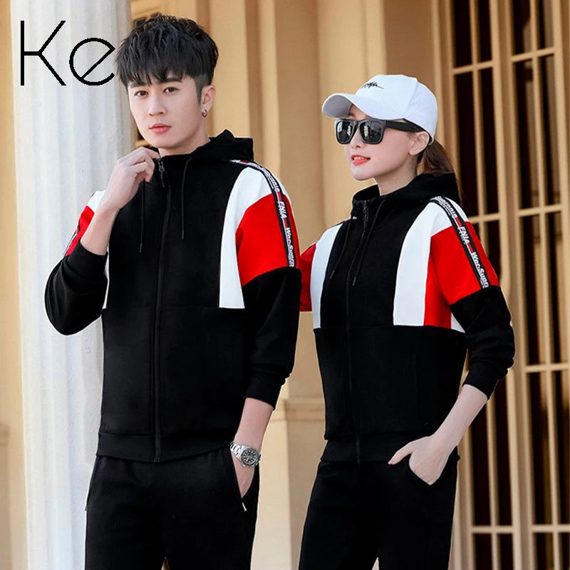 Casual running sportswear two-piece suit long-sleeved hooded sweater couple jacket