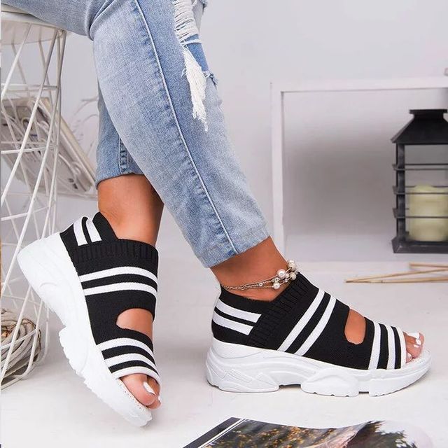 Women's sandals  summer shoes knitting breathable sandals wedges platform comfortable shoes