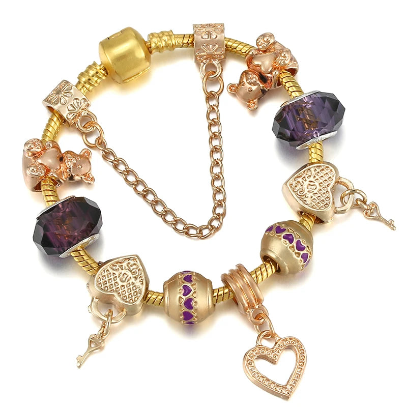 Luxury Crystal Bees Gold Color  Fine Charm Bracelet  for Girls and Women