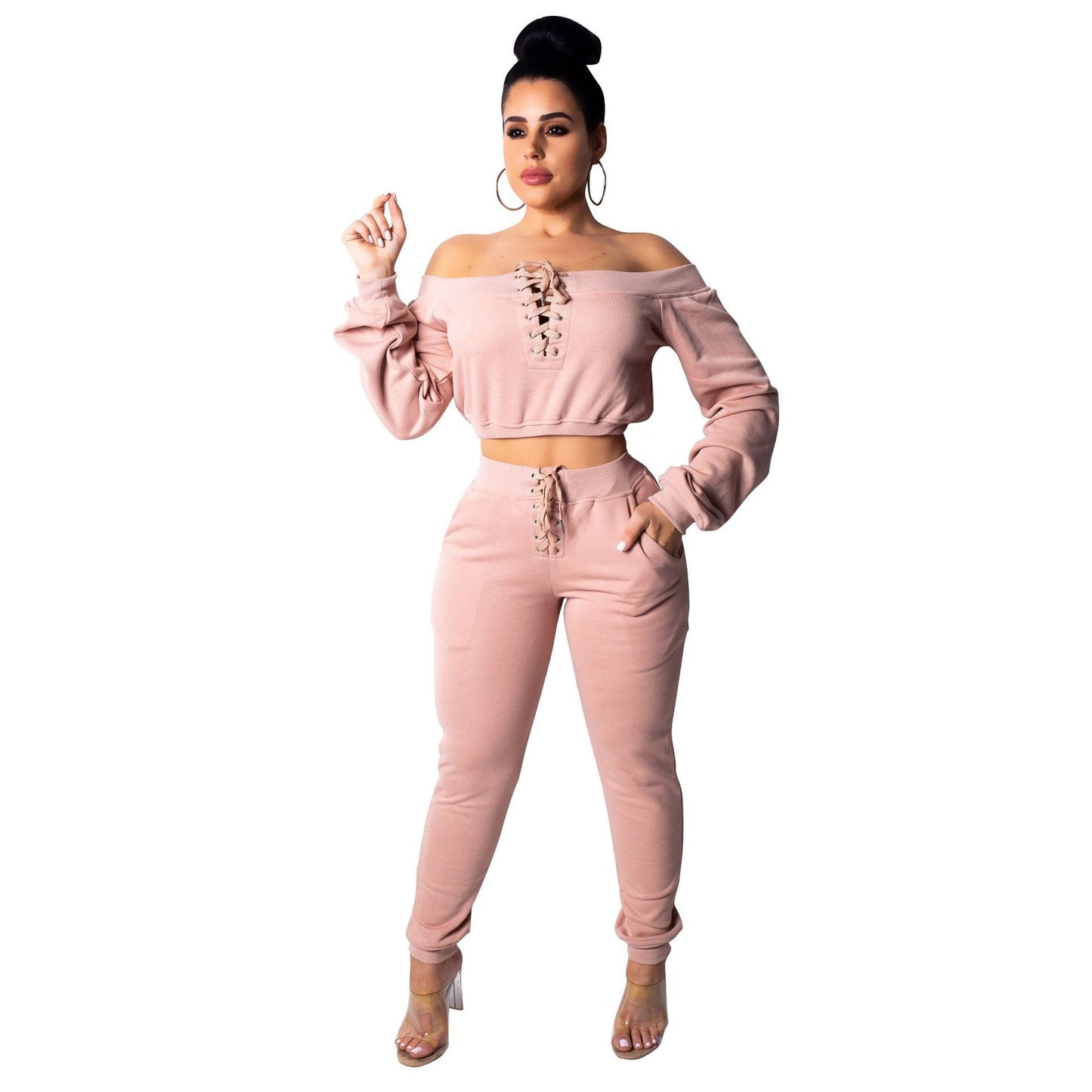 Elegant Tracksuits  two piece set long sleeve pants set for  women