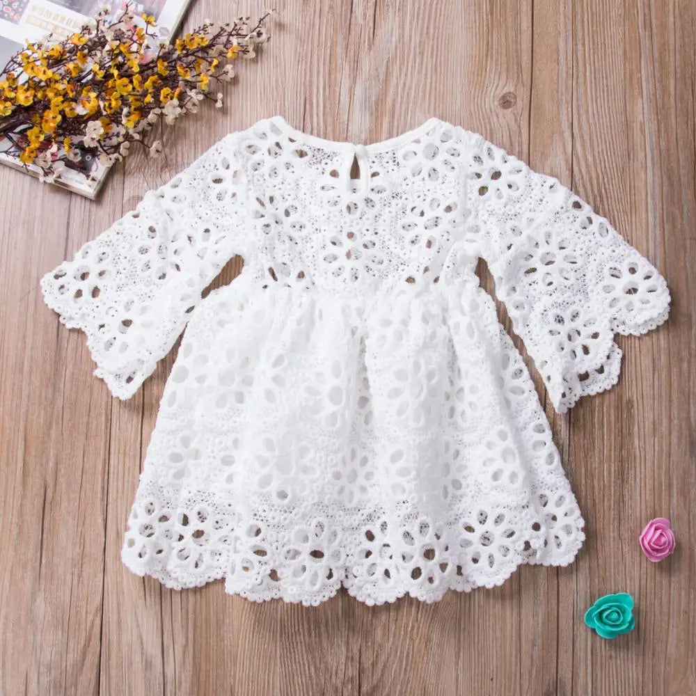 Fashion Family Matching Clothes – White Hollow Floral Lace Dress for Mother &amp; Daughter