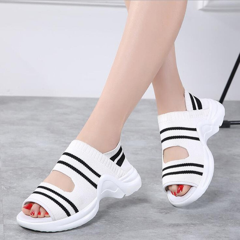 Women's sandals  summer shoes knitting breathable sandals wedges platform comfortable shoes