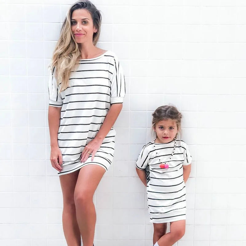 Short Sleeve Striped Dress Summer Family Matching Dresses