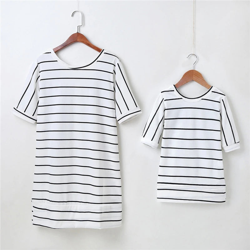 Short Sleeve Striped Dress Summer Family Matching Dresses