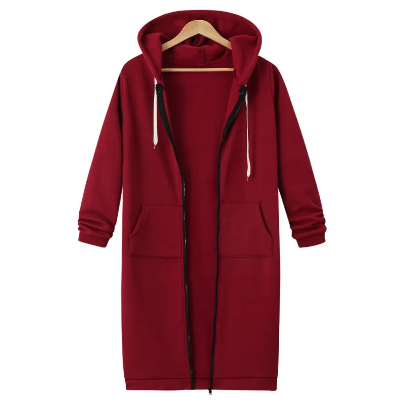 Women's Casual Hooded Dress Coat Solid Drawstring Loose Sweatshirts