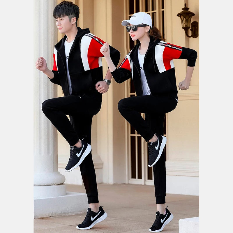 Casual running sportswear two-piece suit long-sleeved hooded sweater couple jacket