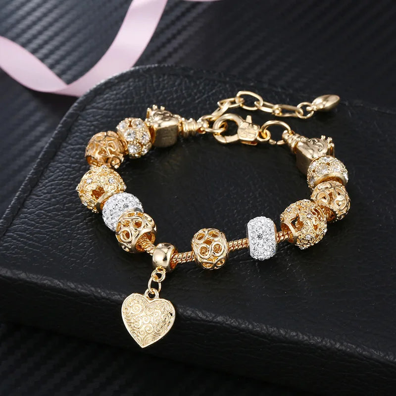 Gold colour heart love Crystal Bracelets & Bangles For Women