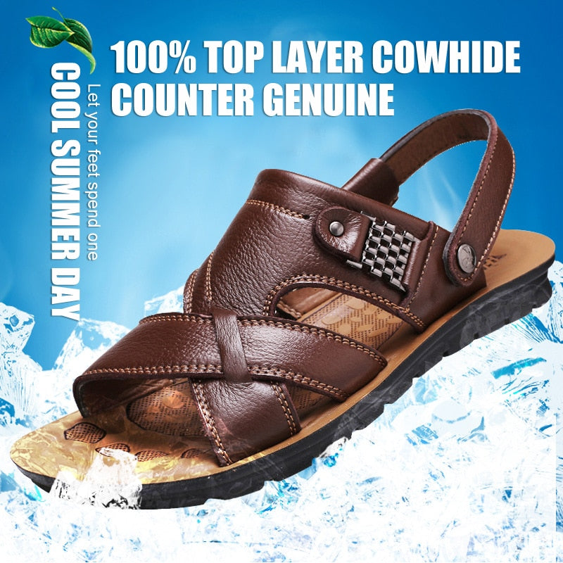 Big Size Men Leather Sandals Summer Classic Men  Slippers Soft Sandals for Comfortable Outdoor