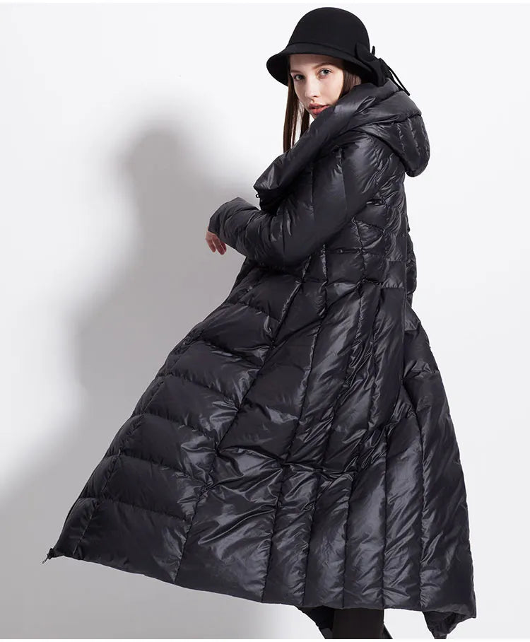 Winter down coat waterproof long  thick  puffer hat black  and dark blue  jackets for Women