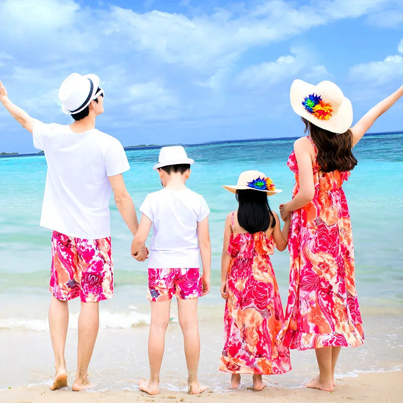 Family matching Set Beach Clothes Bohemian Mother and Daughter Father Son Clothing Set