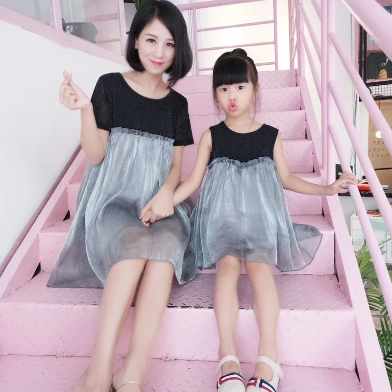 Family Matching Outfits Summer Mother Daughter Lace Dresses Fashion Party Beach Holiday Dress