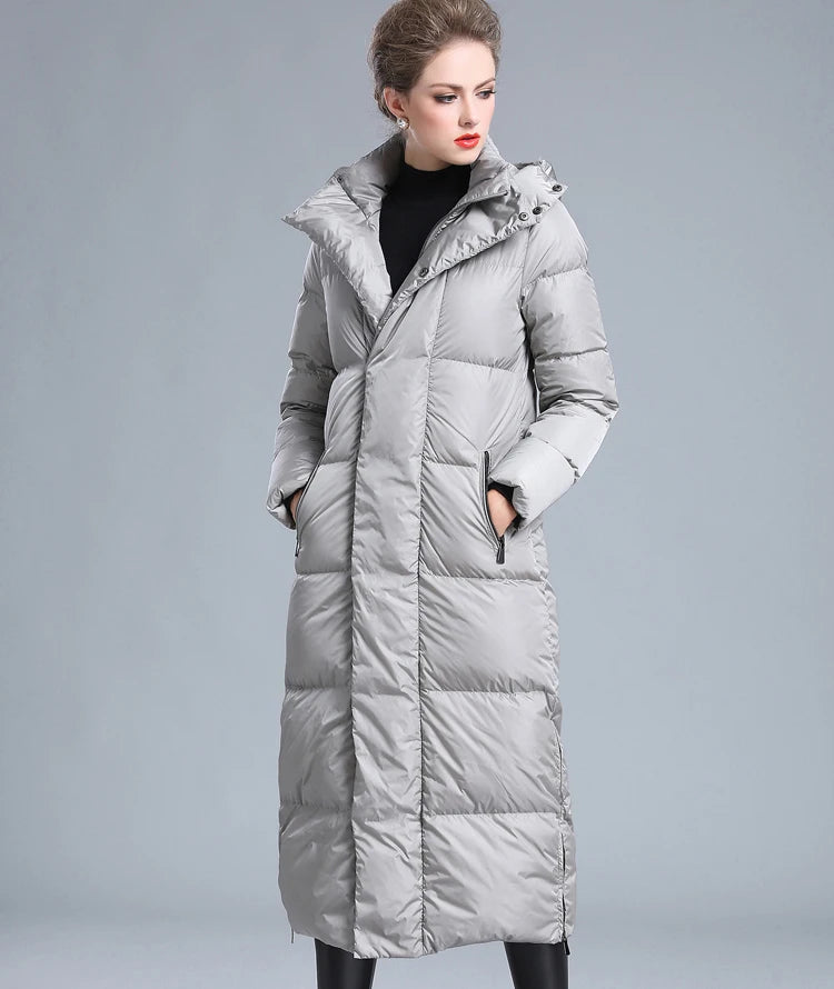 Women's winter clothing puffer zipper down coat black, grey, navy blue thick warm long jacket