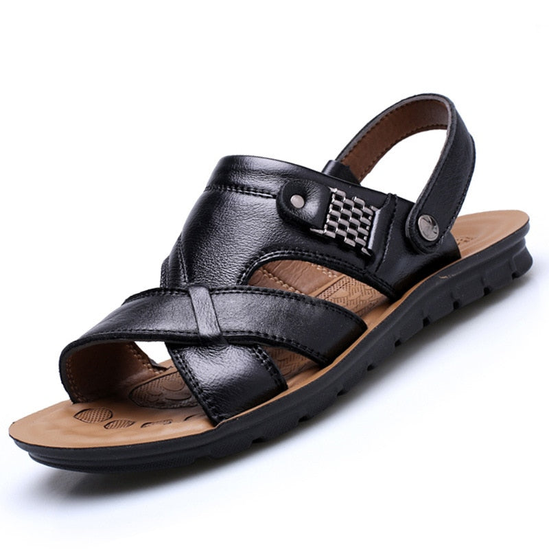 Big Size Men Leather Sandals Summer Classic Men  Slippers Soft Sandals for Comfortable Outdoor