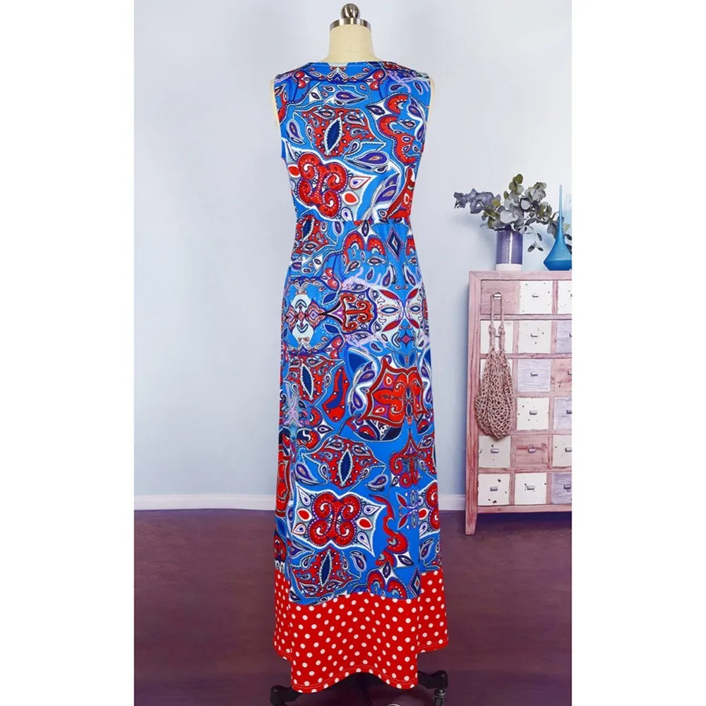 Bohemian Family Matching Outfit Maxi Dress Polk Dot Sleeveless Summer Long Dress