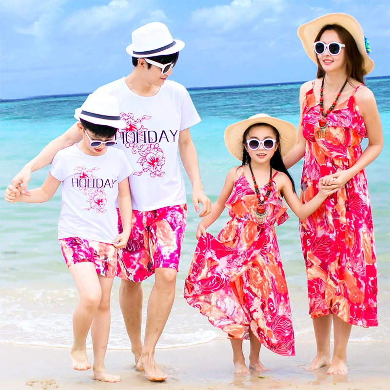 Family matching Set Beach Clothes Bohemian Mother and Daughter Father Son Clothing Set