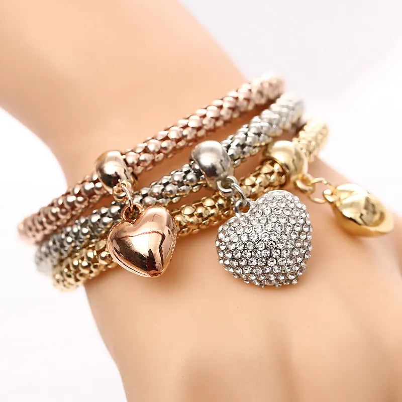 PCs Set Crystal Love Heart Charms Bracelets for Women