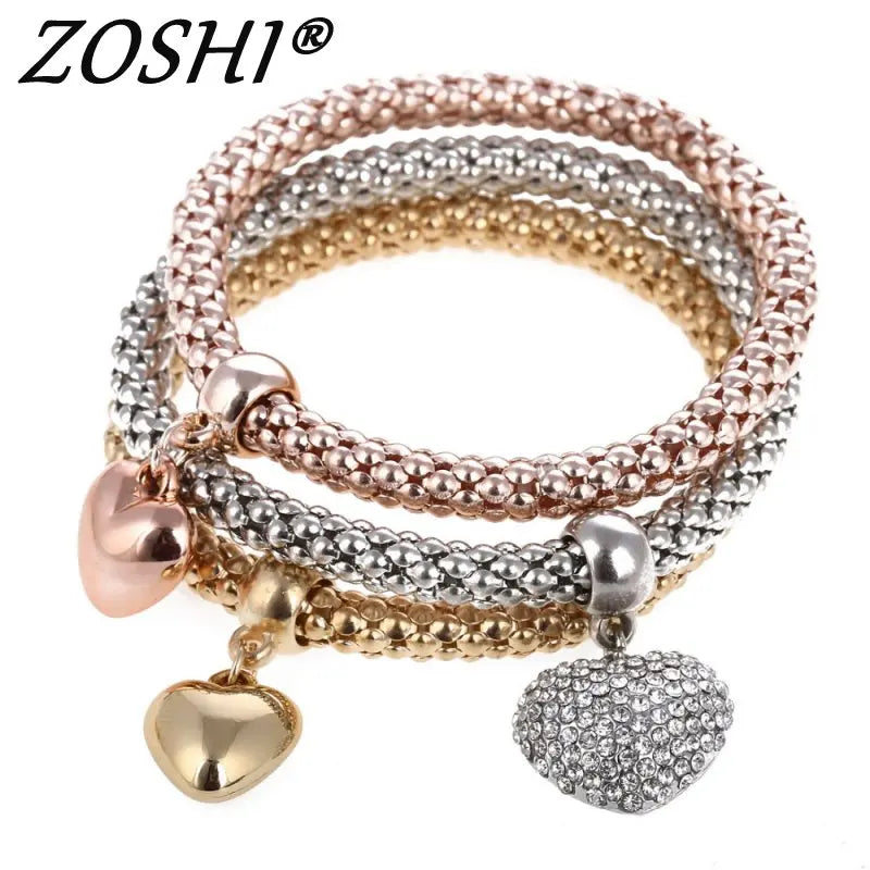 PCs Set Crystal Love Heart Charms Bracelets for Women