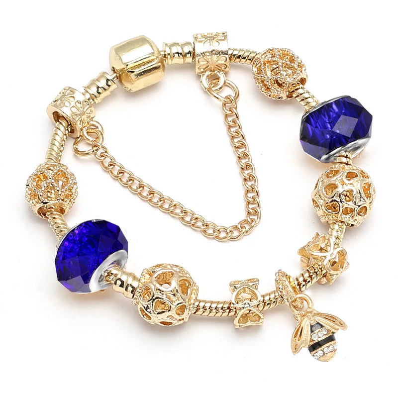 Luxury Crystal Bees Gold Color  Fine Charm Bracelet  for Girls and Women