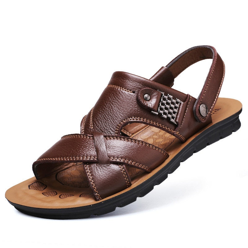 Big Size Men Leather Sandals Summer Classic Men  Slippers Soft Sandals for Comfortable Outdoor