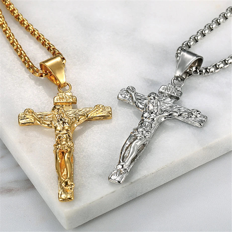 Religious Cross Pendant Necklace for Women/Men Gold Color Stainless Steel Jewellery