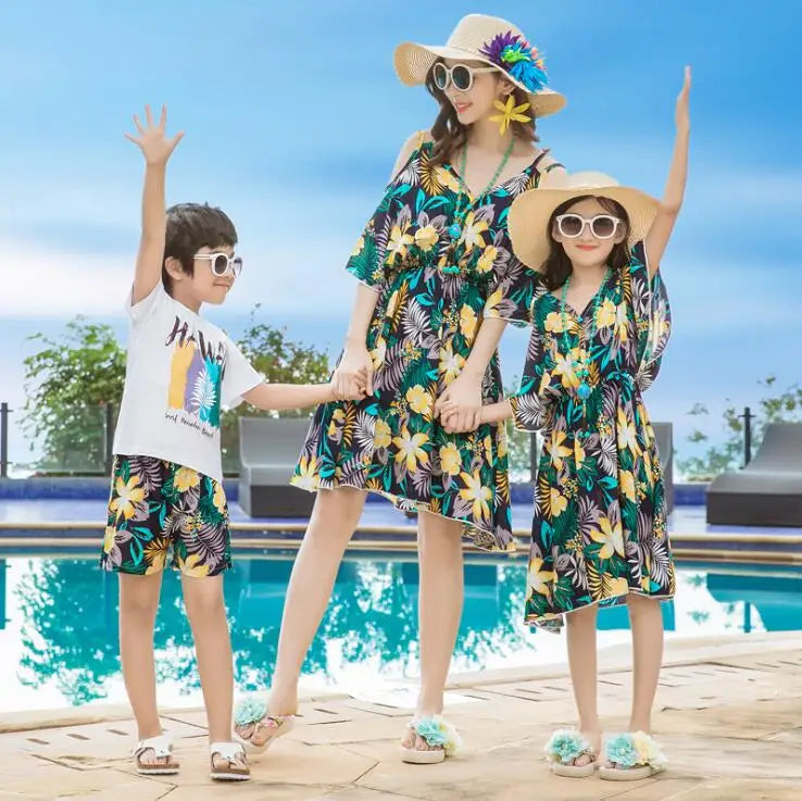 Hawaii Mother Daughter Father Son Family Matching Outfits  Sets Family Look  Summer Dress