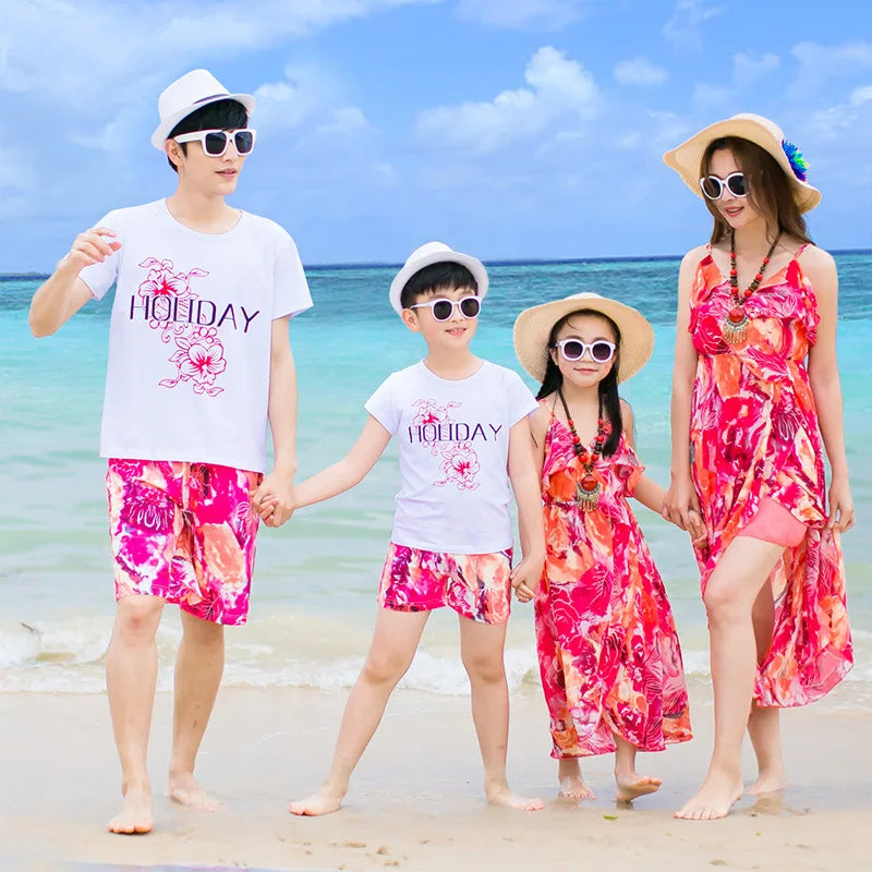 Family matching Set Beach Clothes Bohemian Mother and Daughter Father Son Clothing Set