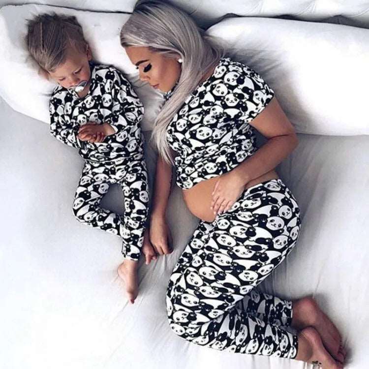 2024 Spring Family Matching Mother Daughter Son  Print Pajamas Sleepwear Suits