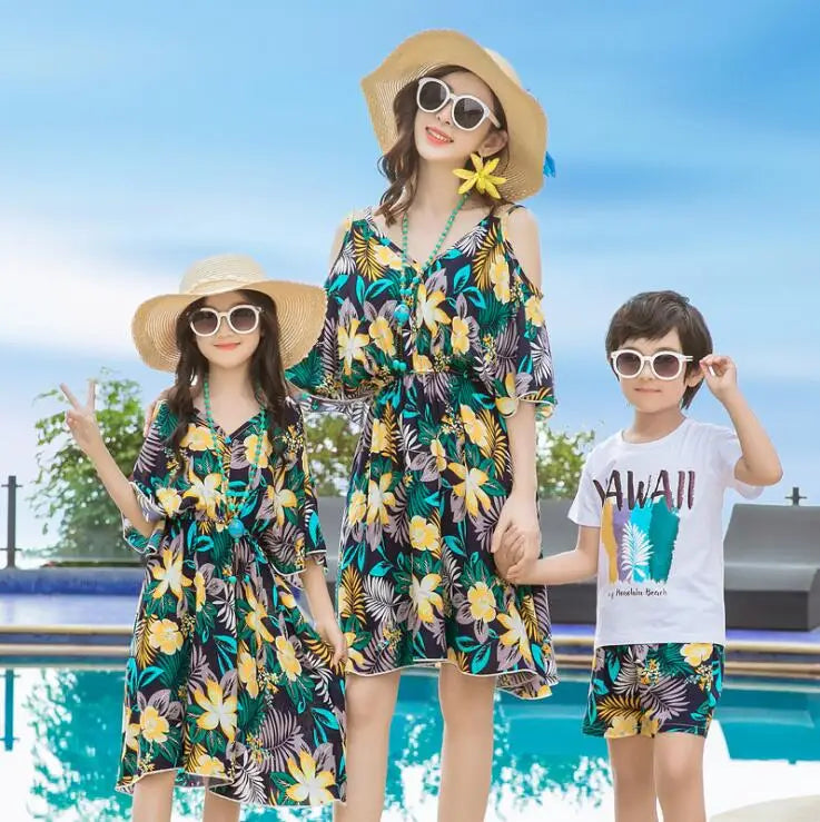 Hawaii Mother Daughter Father Son Family Matching Outfits  Sets Family Look  Summer Dress