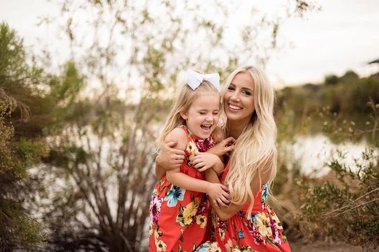 Family Matching Outfits Summer Mom And Kids Dress Girls Flower Matching Dress