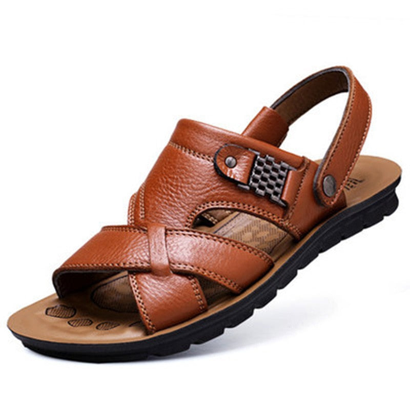 Big Size Men Leather Sandals Summer Classic Men  Slippers Soft Sandals for Comfortable Outdoor