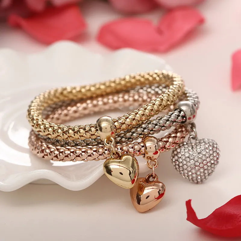 PCs Set Crystal Love Heart Charms Bracelets for Women