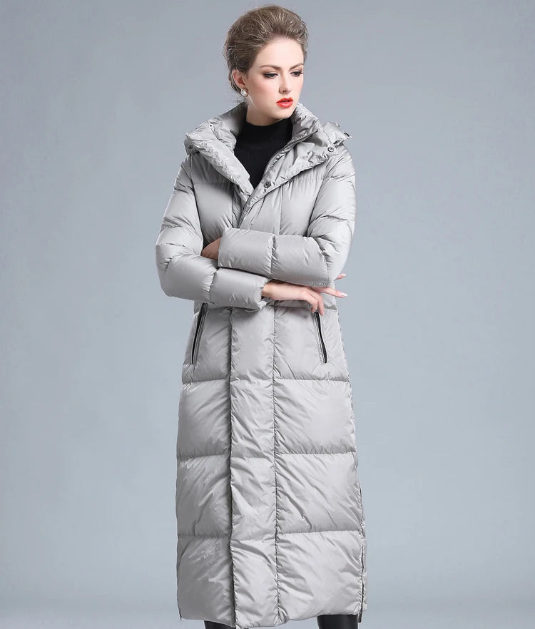 Women's winter clothing puffer zipper down coat black, grey, navy blue thick warm long jacket