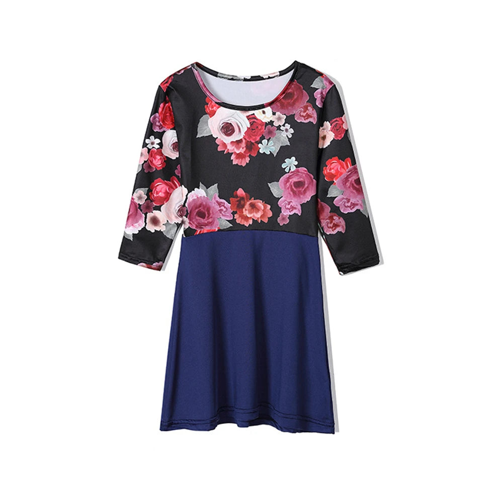 New Autumn Family Look Mother Daughter Long Sleeve Floral Printed Dress