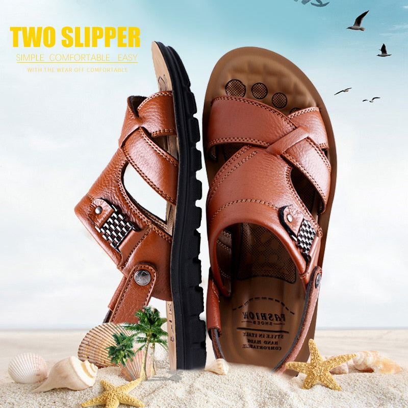 Big Size Men Leather Sandals Summer Classic Men  Slippers Soft Sandals for Comfortable Outdoor