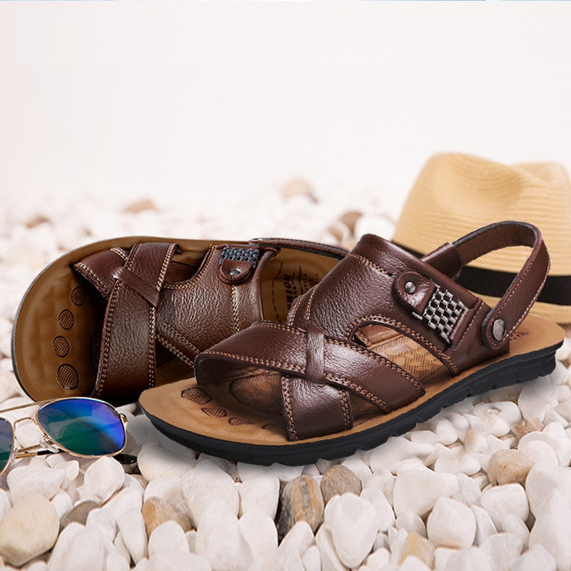 Big Size Men Leather Sandals Summer Classic Men  Slippers Soft Sandals for Comfortable Outdoor