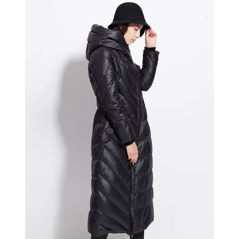 Winter down coat waterproof long  thick  puffer hat black  and dark blue  jackets for Women