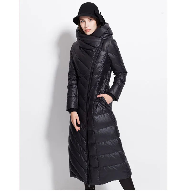 Winter down coat waterproof long  thick  puffer hat black  and dark blue  jackets for Women