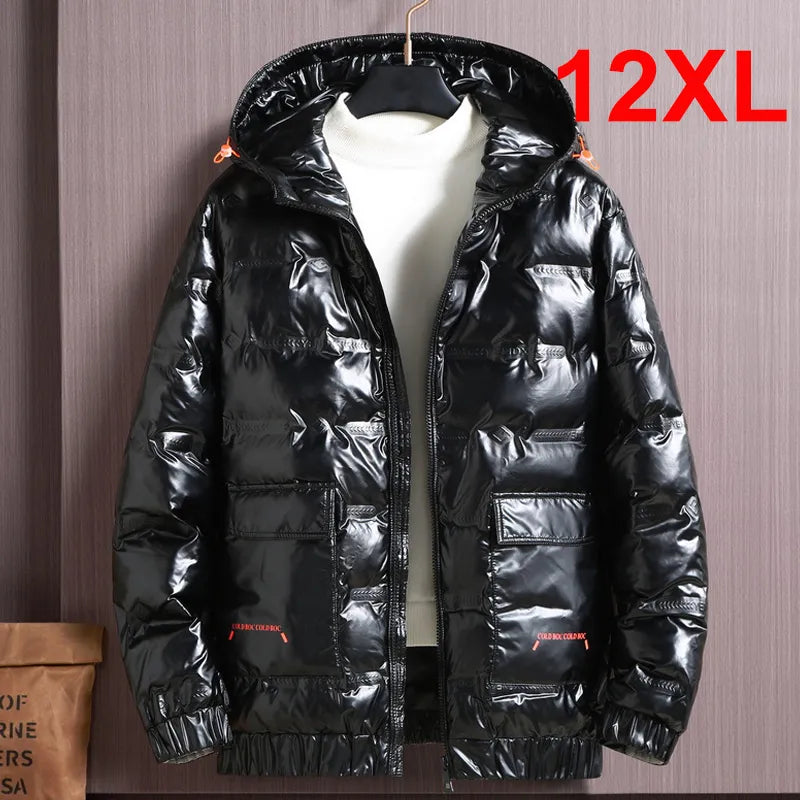 Men's Winter Parka Plus Size Jackets Thickened Warm Hooded Coats  Outerwear Large Size Glossy Jacket