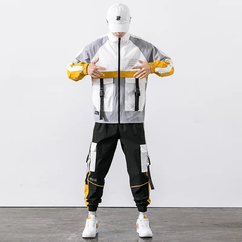 Hip Hop Sweatsuit Suit Men's Tracksuit Jacket+Pants Loose Zipper  Sportswear Set