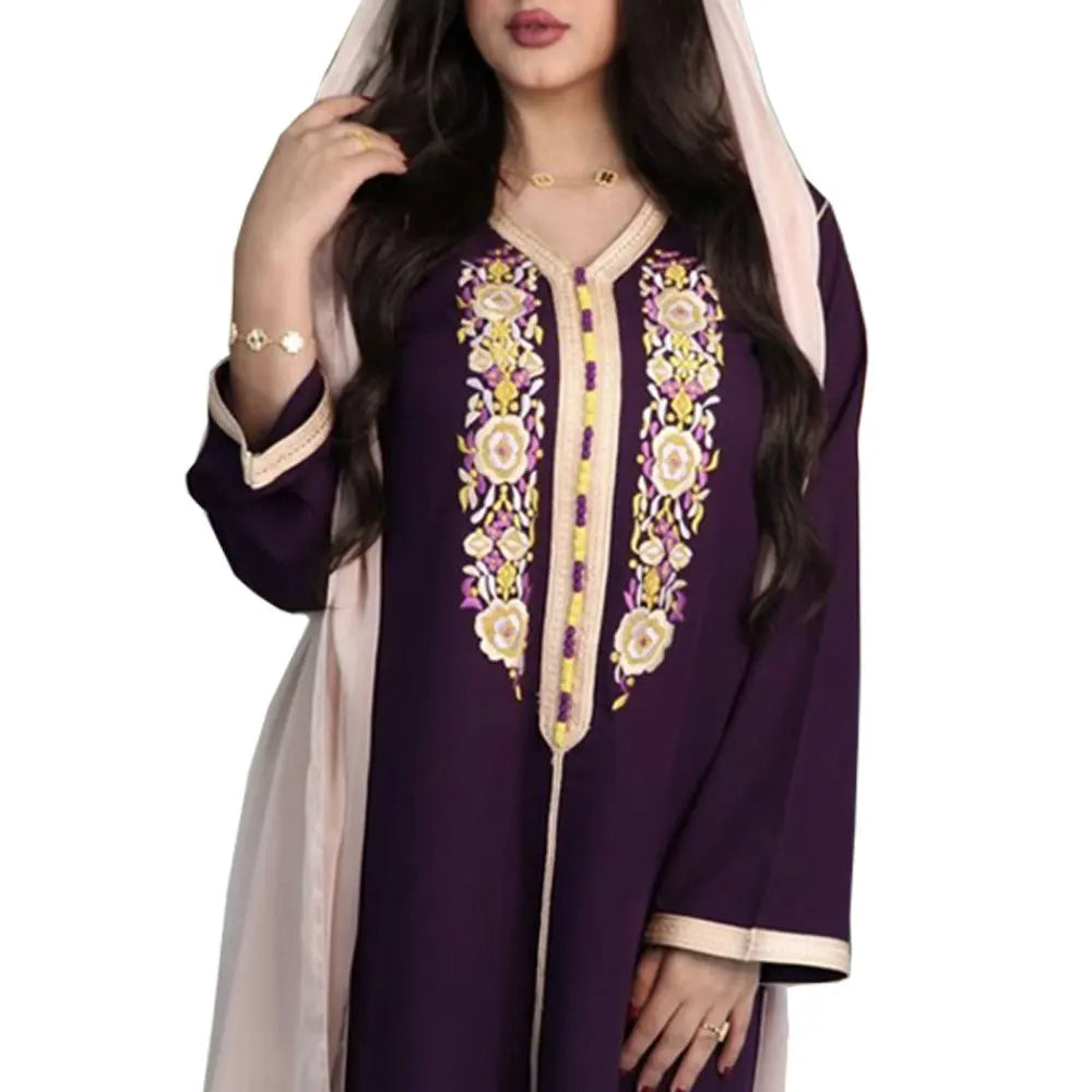 Muslim Dress Loose Size Dubai Middle East Maxi Long Elegant Abaya Purple Dress