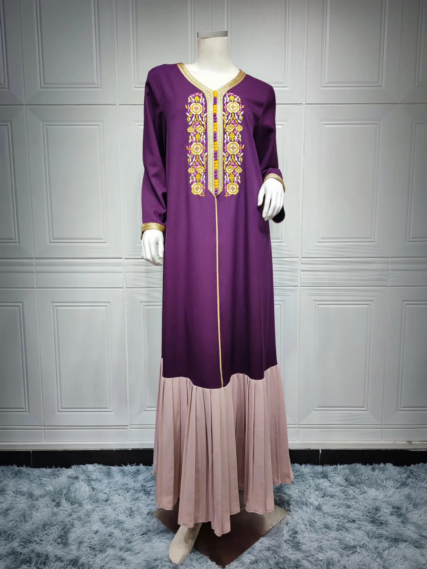 Muslim Dress Loose Size Dubai Middle East Maxi Long Elegant Abaya Purple Dress