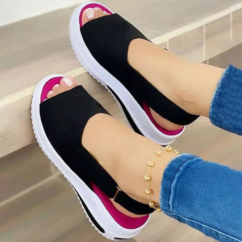 Women  Heels Sandals Peep Top Summer Shoes  Soft Wedges Casual Footwear for Ladies