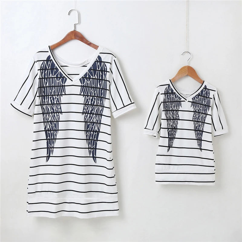 Short Sleeve Striped Dress Summer Family Matching Dresses