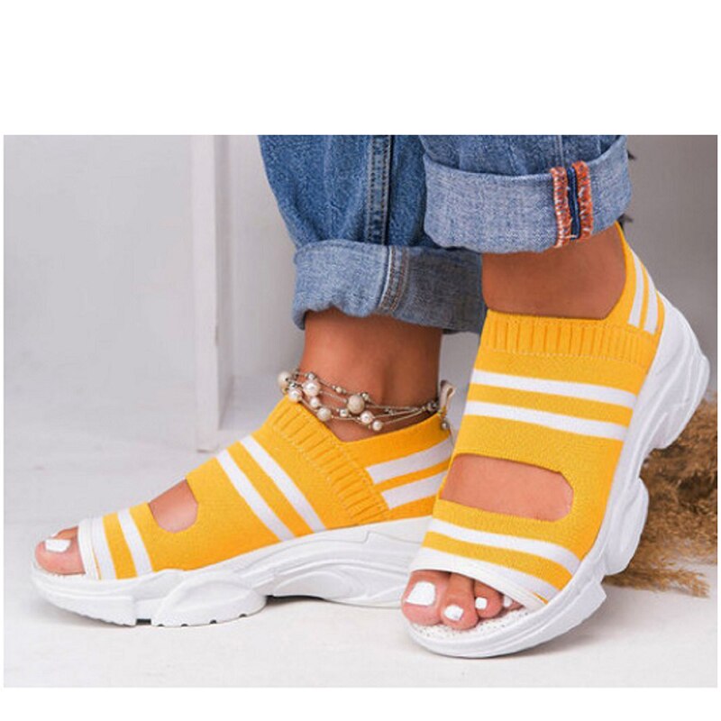 Women's sandals  summer shoes knitting breathable sandals wedges platform comfortable shoes