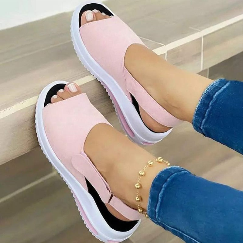 Women  Heels Sandals Peep Top Summer Shoes  Soft Wedges Casual Footwear for Ladies