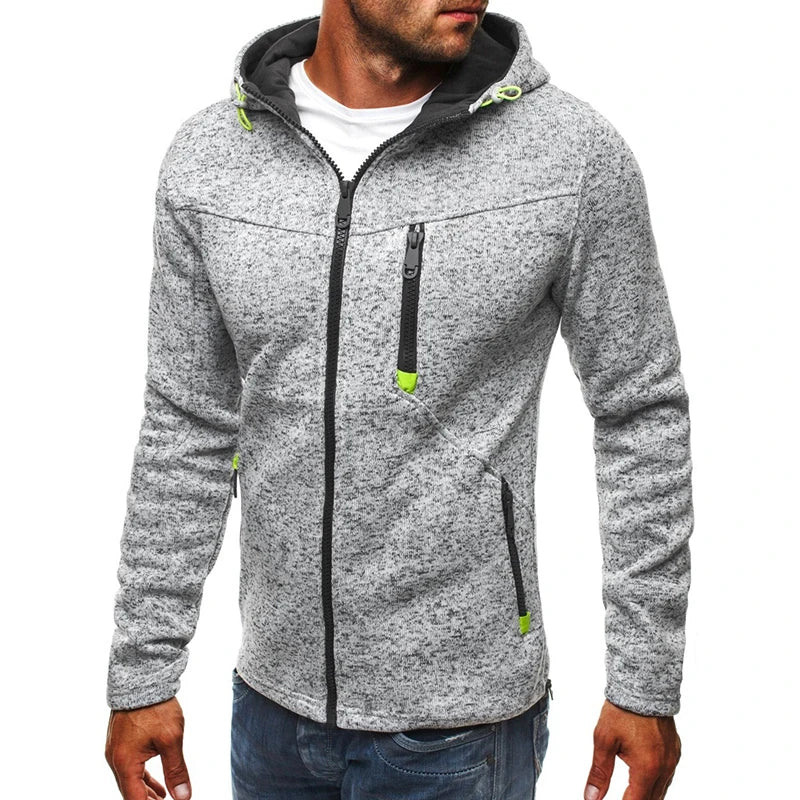 Men's Full Zip Hoodie Solid Color Hooded Daily Fitness Basic Thin Fleece  Long Sleeve Sweatshirts