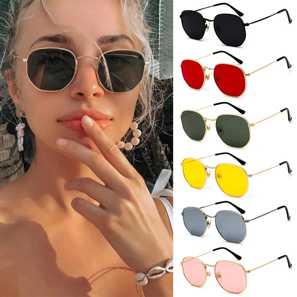 Metal Frame Hexagon Sun Glasses for Women and Men suitable for Driving, Fishing, Walking and Running