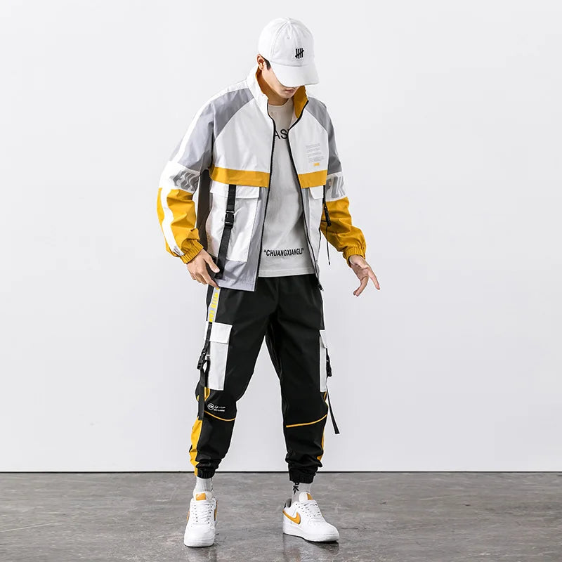 Hip Hop Sweatsuit Suit Men's Tracksuit Jacket+Pants Loose Zipper  Sportswear Set